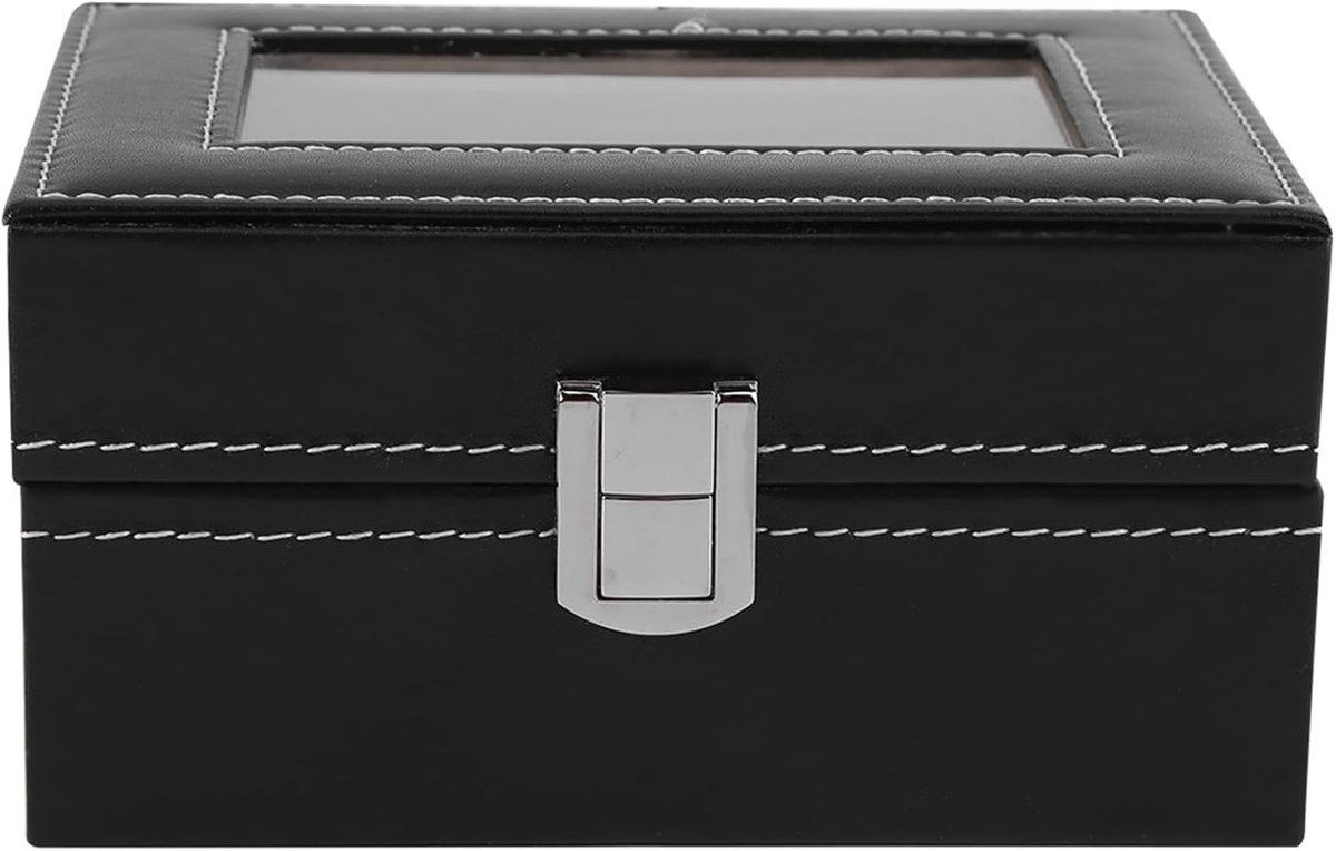 3 Slots Houten PU Leder Horloge Doos met Glazen Venster - Sieraden Opberghouder - Organizer voor Armbanden - Zwart
