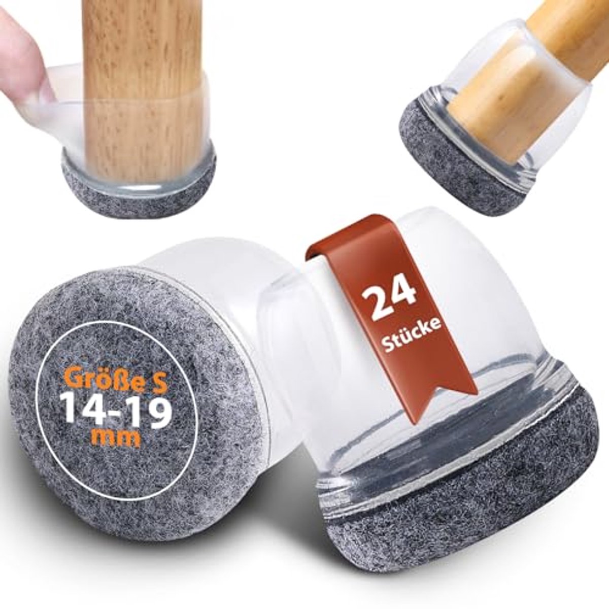 Stoelpootdoppen met Viltbescherming - Set van 24 - Antislip en Wasbaar - Bescherming voor Vloeren