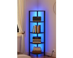 Boekenrek - Boekenkast - Hoekrek Met 5 Planken - met LED - Boekenkast Industrieel - Boekenkastje - IN-HOMEXL - Ergon - 25x25x120cm