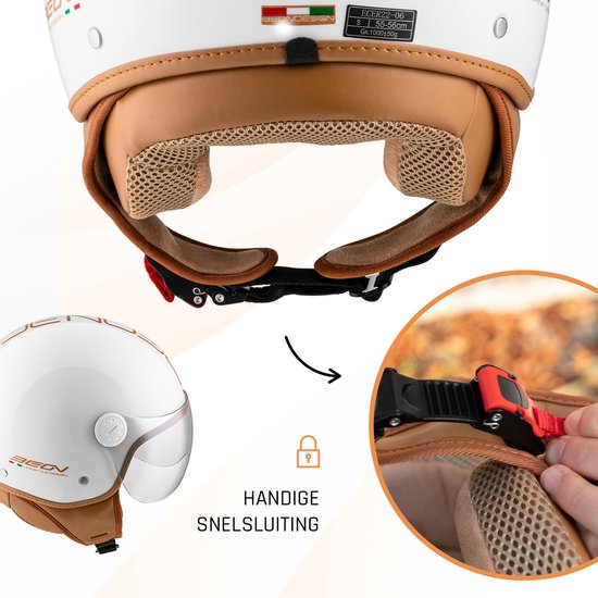 BEON Design Luxe Scooterhelm Met Vizier Geschikt Als Scooter Brommer Motor Snorfiets Helm Retro Vespa Voor Volwassenen L Zwart Jethelm Incl Gratis Helmtas 590590330