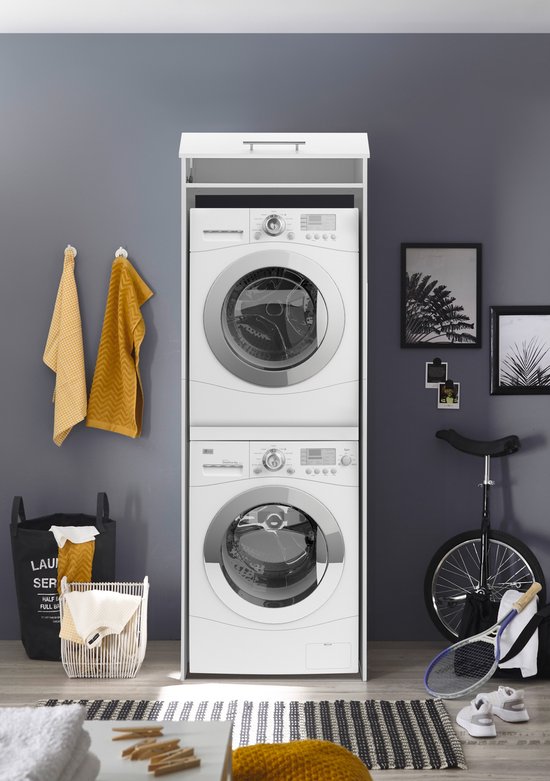 Wasmachine kast - Wasmachine kast en droger kast - Wasmachine ombouw - Houten wasmachine meubel - Wit