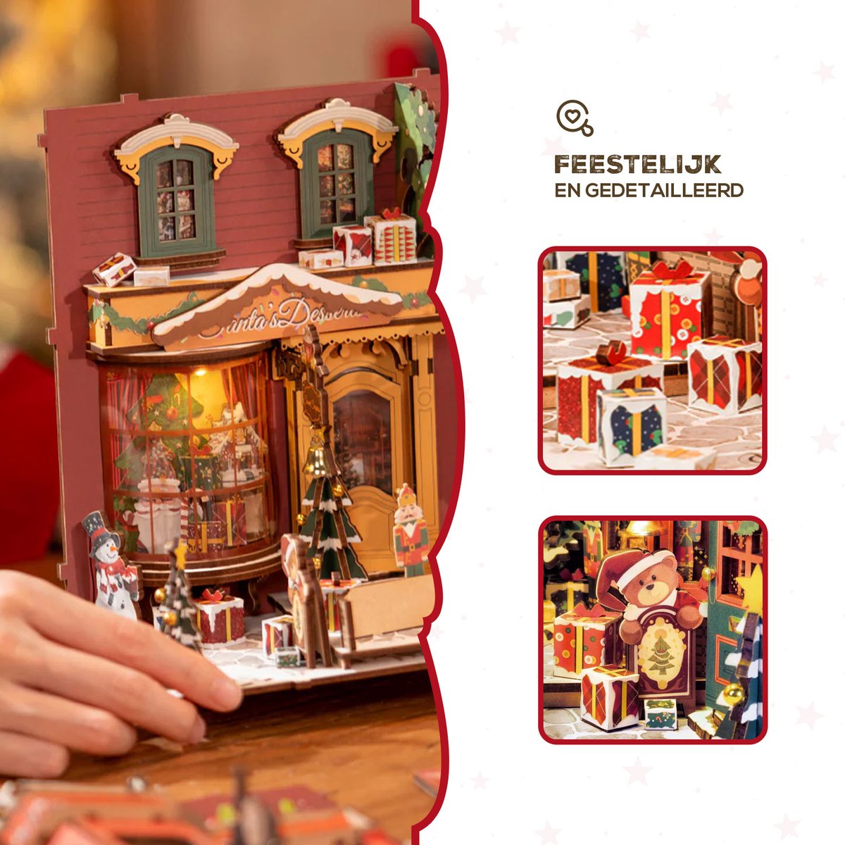 Robotime Book Nook Christmas Street | Book Nook | TGC06 | Knutselen | Bouwpakket | Hobby | Kerst | Creatief | Miniatuur — afbeelding 3