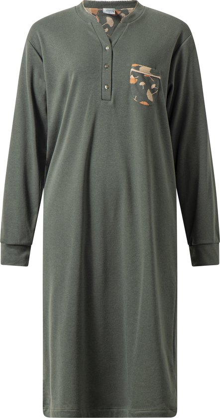 Lunatex - warm dames nachthemd 224188 - aangeruwd interlock - green uni - maat XL