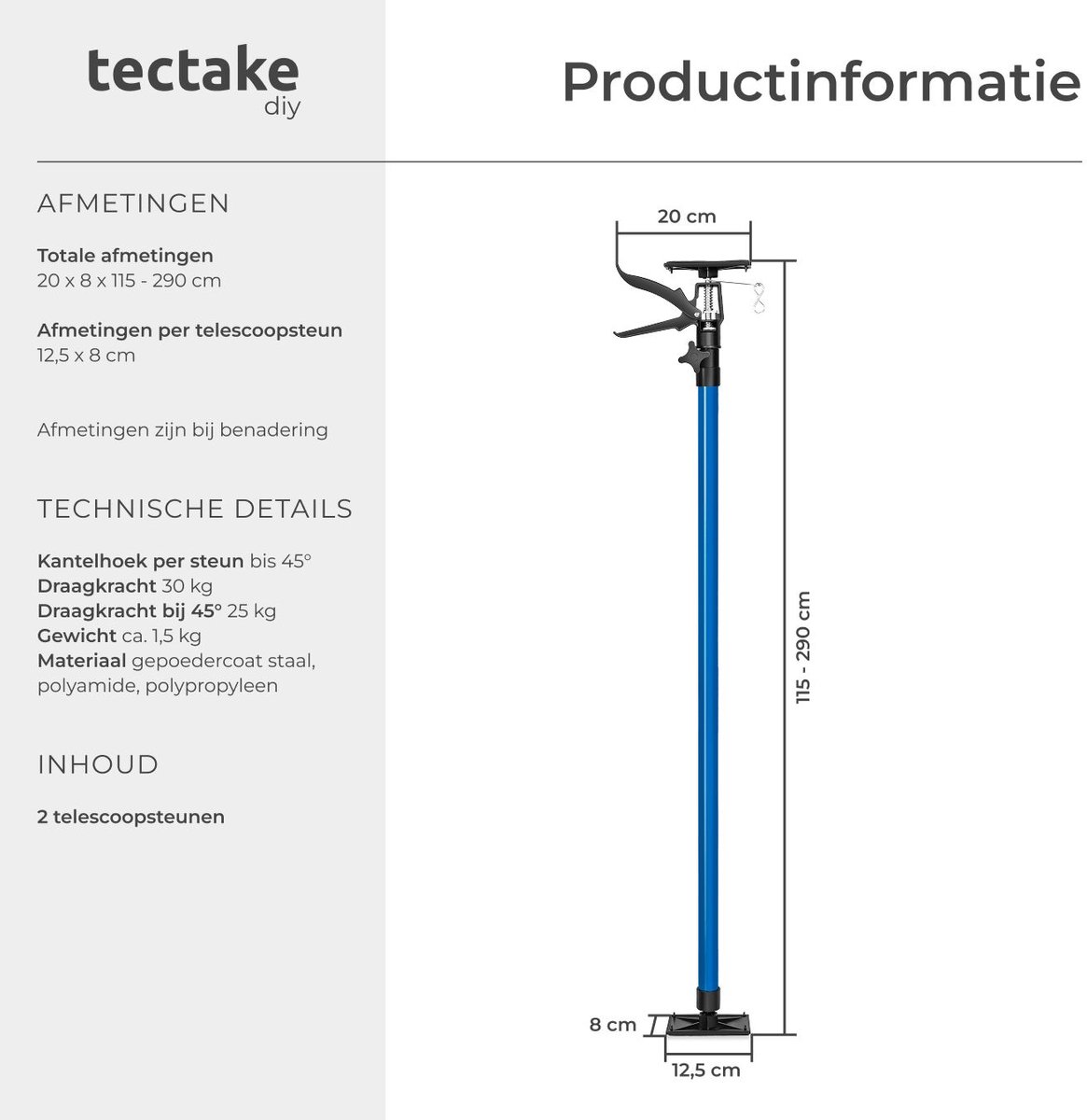Montagesteun ST290 1600 - 2900 mm kopen | RECA Montagesteun ST290 1600 - 2900 mm kopen | RECA
