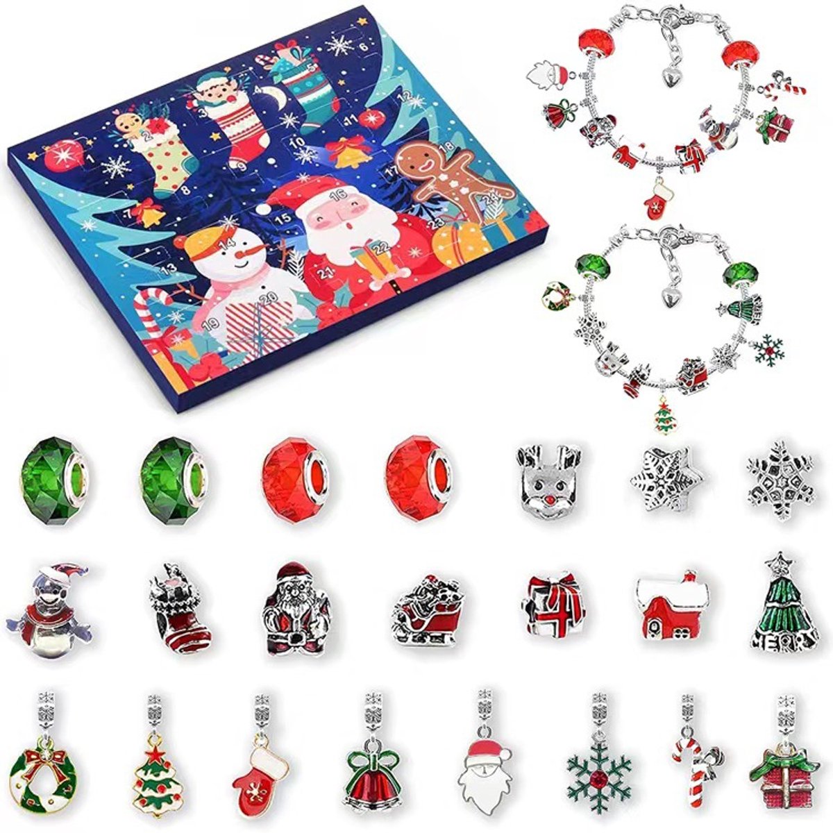 Kerst Adventskalender 2025- Voor Kinderen Tieners DIY Sieraden Maken Blind Box Kerstkalender Armbanden- Kerst Countdown- Verlicht Kersthuis voor Ouderen