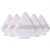 Lot de 5 houppettes à poudre pour le visage, houppettes à maquillage triangulaires, en velours de coton pour le maquillage, le contouring, le contour des yeux et les coins, taille standard 2,76 pouces, avec bande, accessoire beauté - Blanc