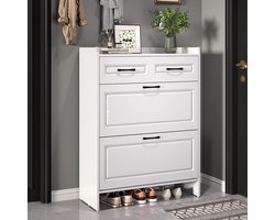 Pugsdrly 80*34*107,5 cm Schoenenkast Schoenenrek, met 4 vakken en 1 lade, Startpagina Meubels Kasten Schoenenkasten Hoge schoenenkasten, Kan worden geplaatst in gangen, entrees, woonkamers en kantoren, MDF, wit