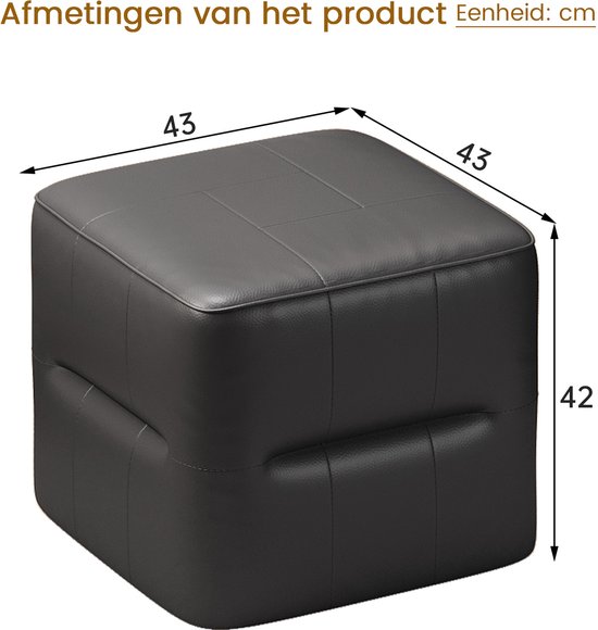 Poufs Guyii Furniture, Poufs carrés noirs modernes avec poignées, 43 x 43 x 42 cm, Pouf compact pour entrée et salon