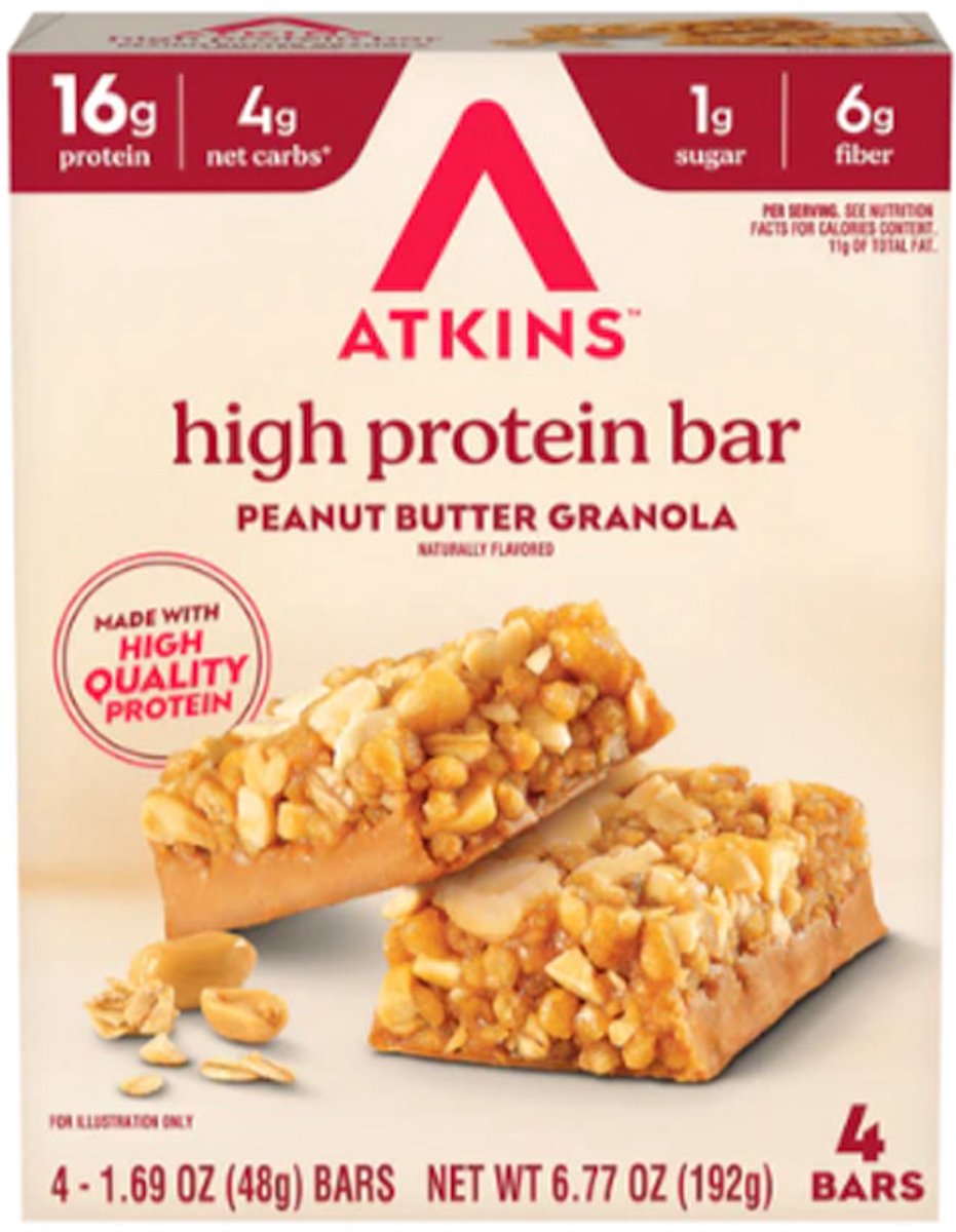 Atkins | High Protein Bar | Peanut Butter Granola Bar | 4 x 48g