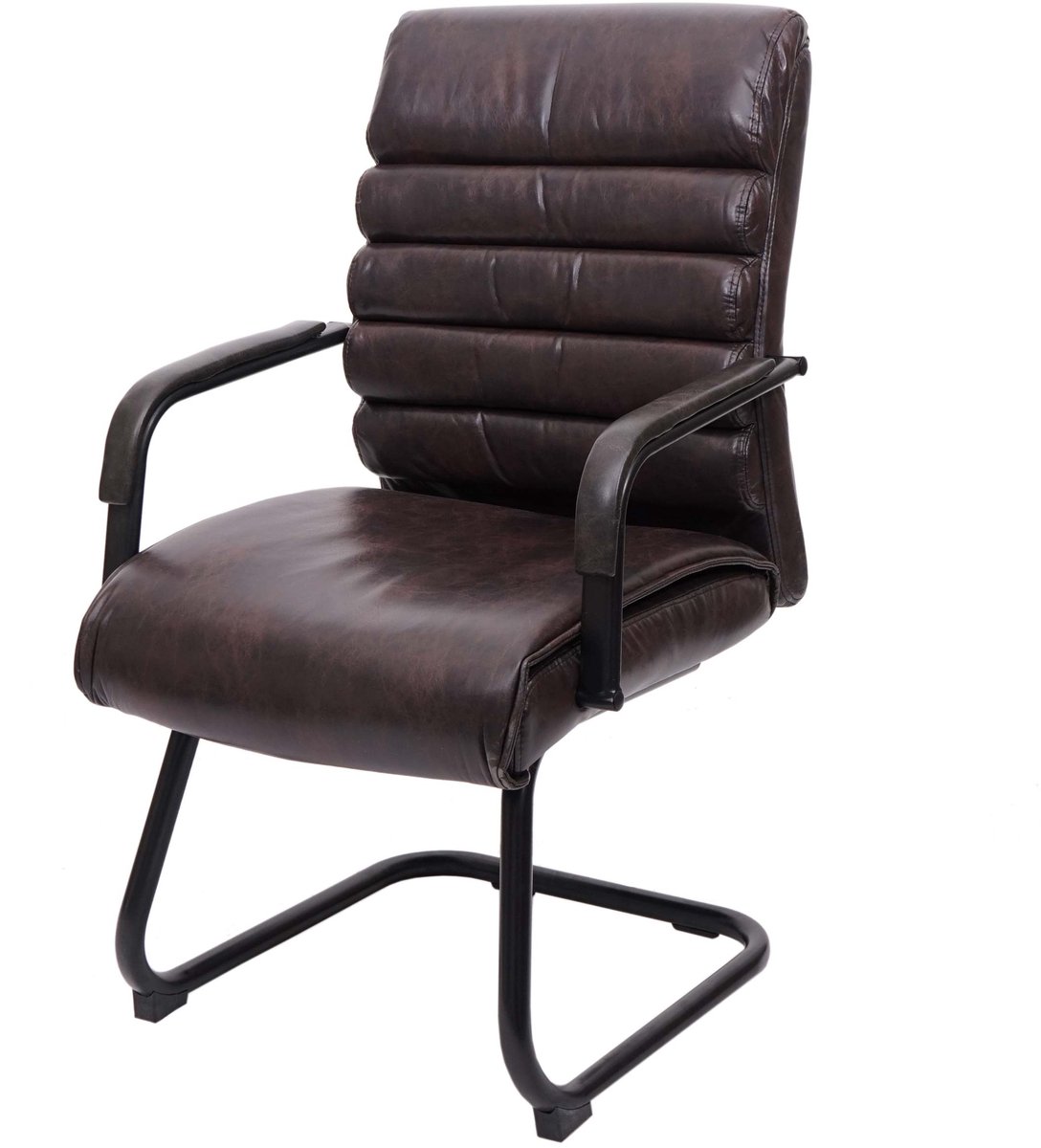 MCW Conferentiestoel MCW-H31, eetkamerstoel sledestoel, vintage metaal met suèdelook MVG ~ kunstleer bruin