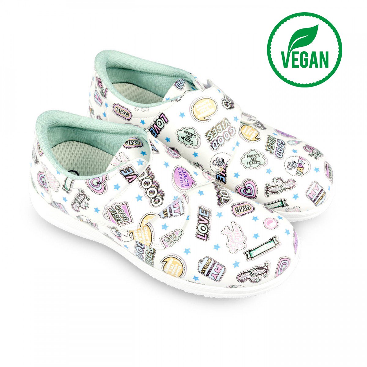 Vegan Leren Klompen - Stickers Print - 36 - Medische Klompen - Werkklompen - Klompen Dames - Medische Schoenen - Anti-Slip - 100% Vegan