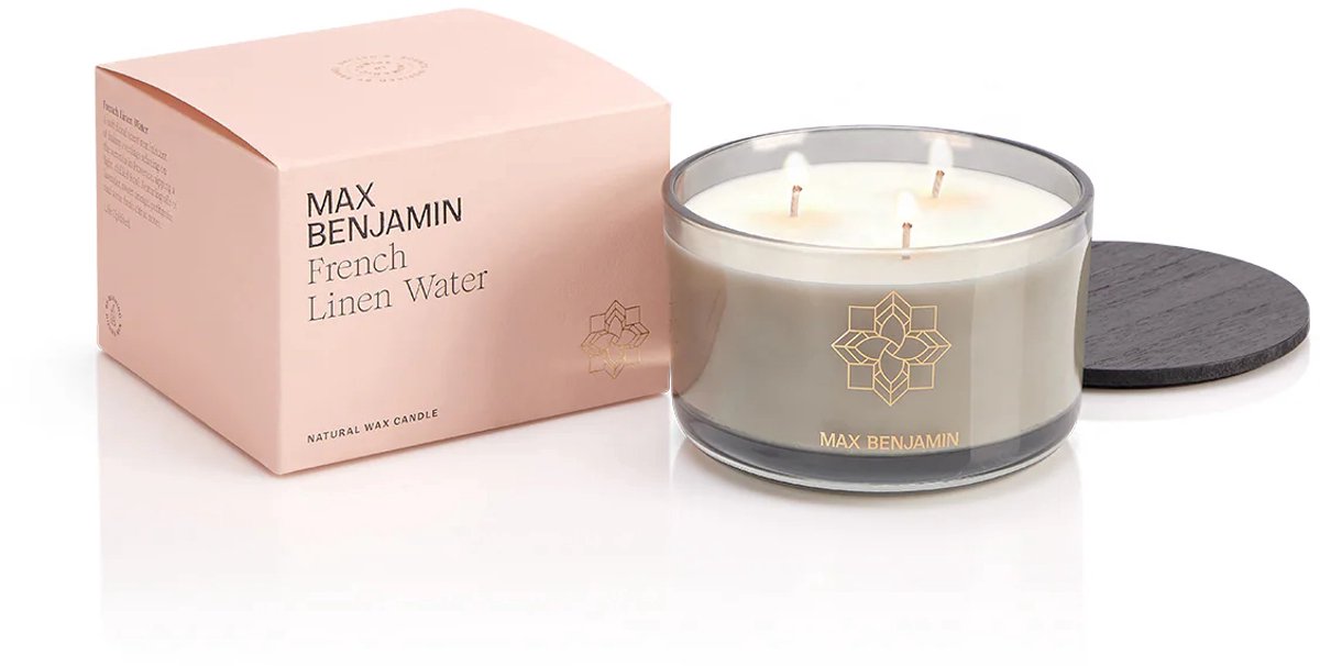 Max Benjamin Geurkaars met 3 lonten - French Linen Water - 70 branduren Roze