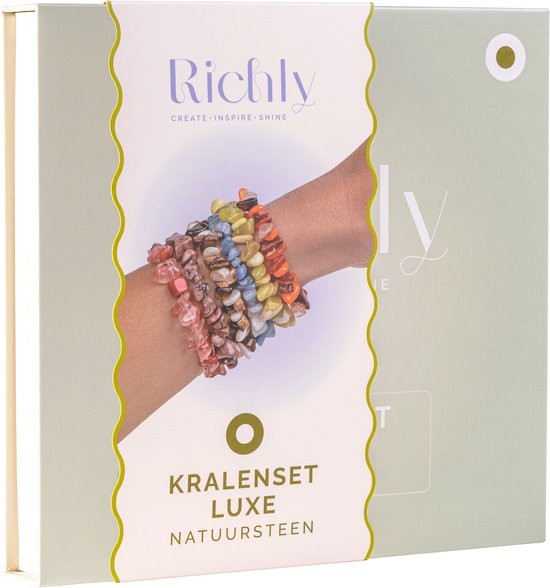 RICHLY® Kralen set Luxe Natuursteen - incl. Instructieboekje - Premium verpakking - Armbandjes Maken met kraaltjes meisjes & dames - Natuurkleuren edelstenen - Kralenketting - Kralendoos - Edelsteen kralenset - Sieraden maken