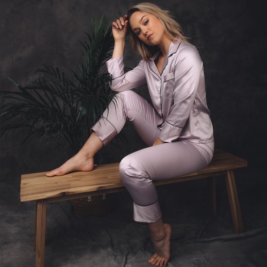 Pyjama satijn dames, 2-delig, mauve roze, maat S/M, superzacht satijn