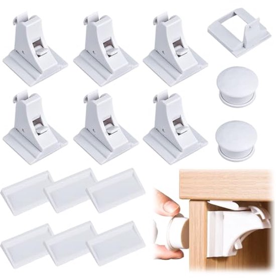 WunderHippo Magnetische Kinderbeveiliging – 12 Slotjes & 3 Sleutels – Kinderslot voor Kasten & Lades – Baby Proofing voor Keukenkasten