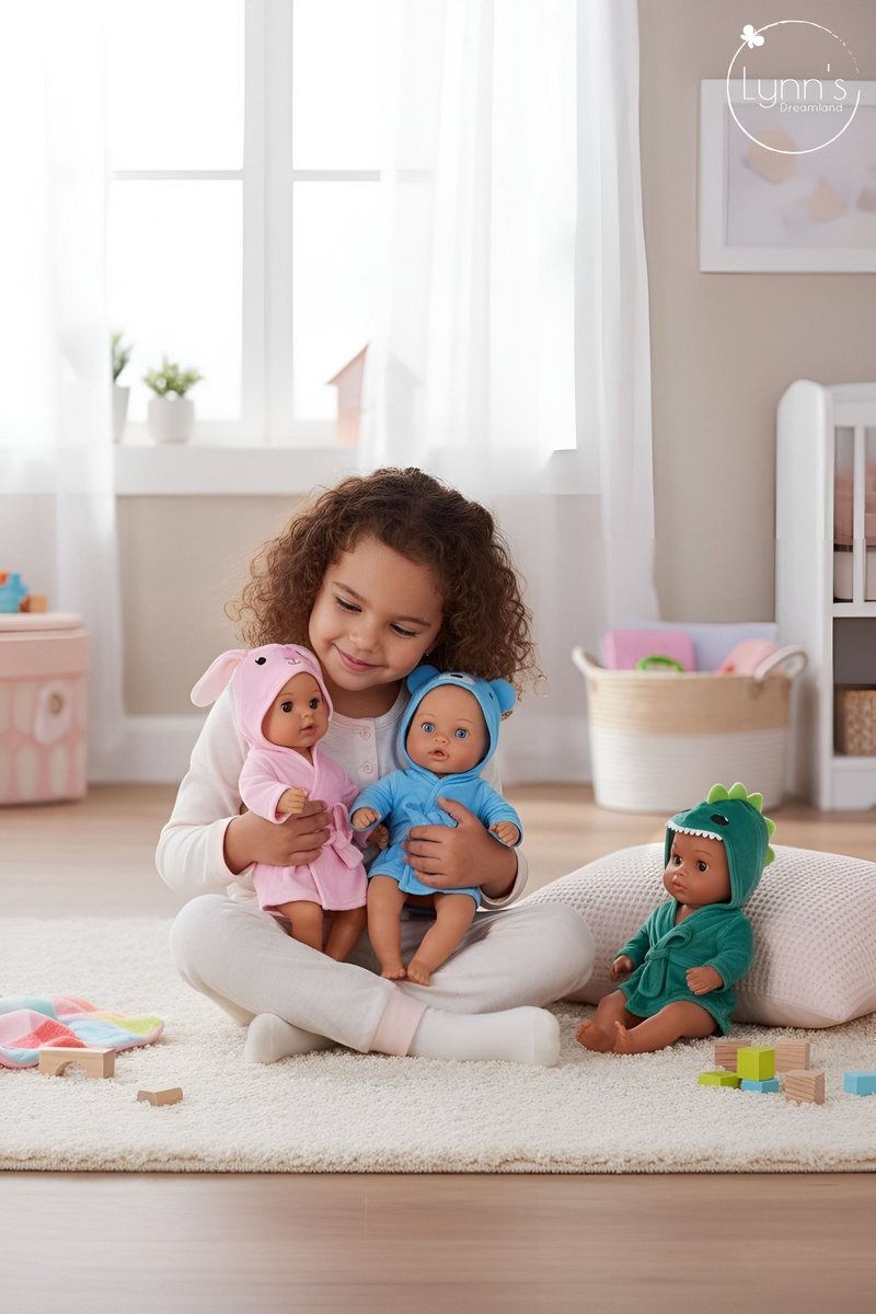 Poppenkleertjes voor babypop 43 cm - Roze konijn badjas - In cadeauzakje - Poppenkleding geschikt voor o.a. Baby Born pop — afbeelding 8