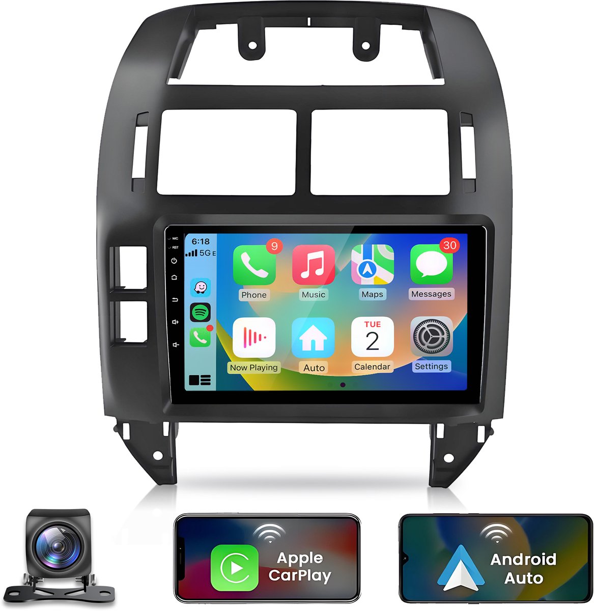 JUNSUN Autoradio - Geschikt voor VW Polo 9N 2001-2009 , - Android 15 - 6+128 GB - Draadloos Carplay - GPS-navigatiesysteem & Stuurwielbediening & Bluetooth & Wifi & 4G-LTE & Achteruitrijcamera & 8-core & Zwart & DSP & EQ