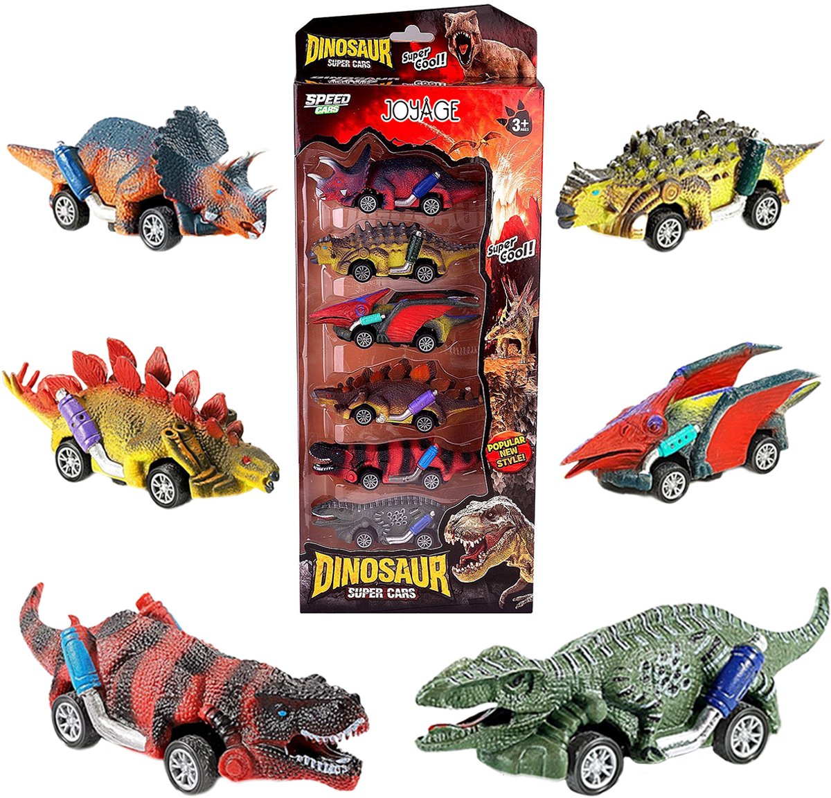 Joyage Dinosaurus auto speelgoed jongens - Jurassic Speelgoed autos jongens speelfiguren - Peuter speelgoed 2 jaar Dino speelgoed auto Dinosaurus kinderspeelgoed 3 jaar - Jongens Speelgoed Meisjes speelgoed 4 jaar kleuter speelgoed 5 jaar open ended