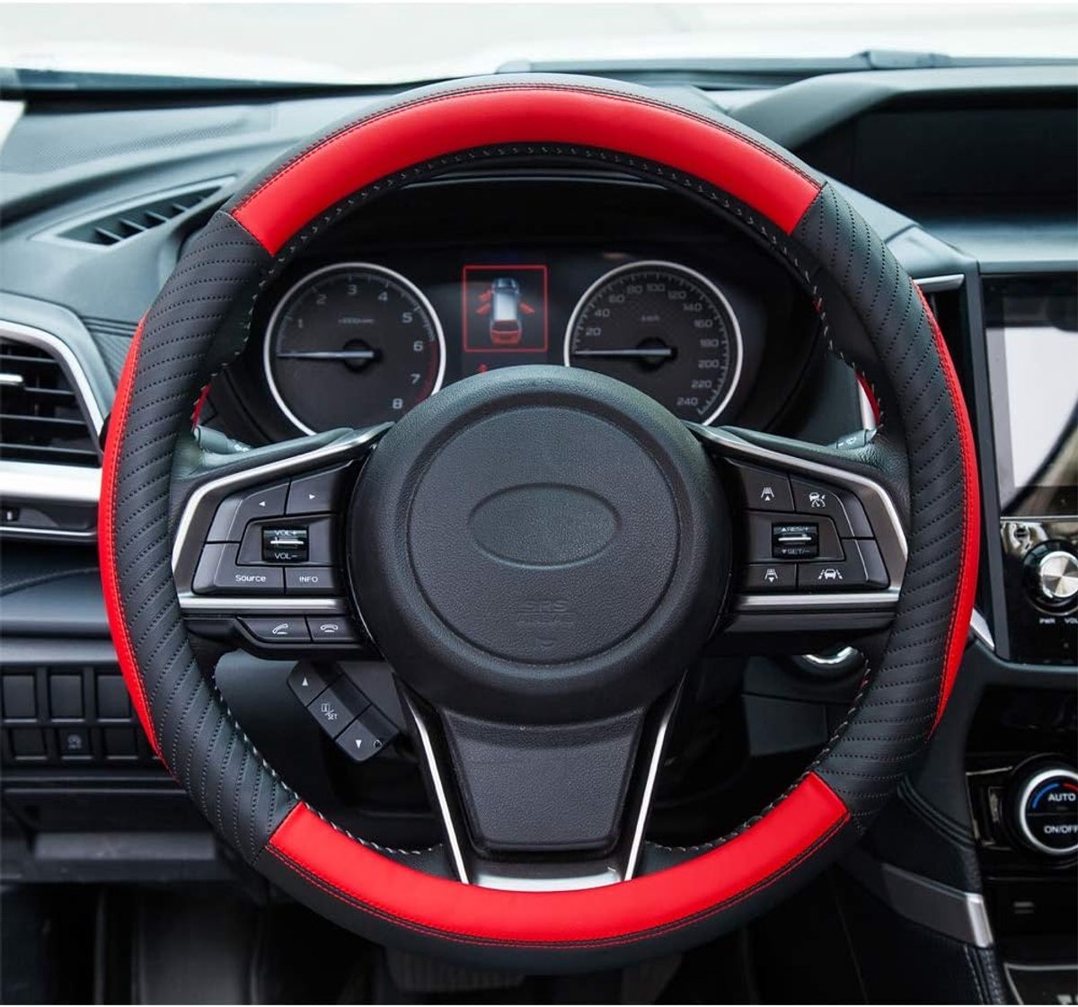 Stuurhoes voor auto - lederen stuurhoes, microvezel stuurhoes universele maat 37-38 cm, zacht, antislip, ademend, rood