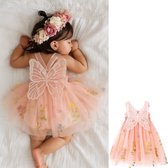 Joya Kids® Baby Meisjes Prinsessenjurk met Vlinders en Bloemen | Feeën Tule Feestjurk zonder Mouwen voor Verjaardag, Bruiloft, Doop of Fotoshoot | Baby Foto Outfit | Photoshoot Peuter | Zacht Roze | Maat 120