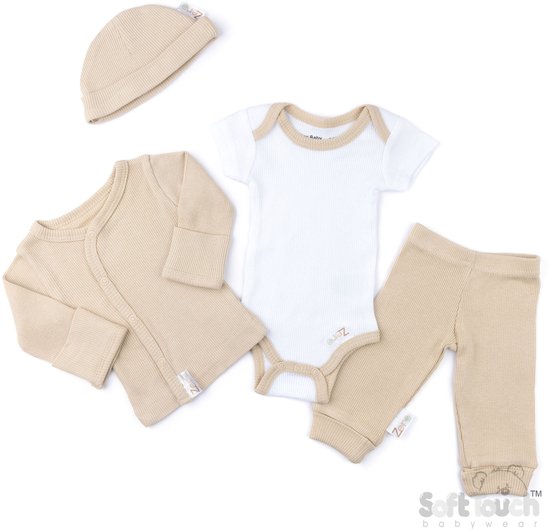 Set de Vêtements de bébé doux au toucher, unisexe, en Katoen côtelé, motif biscuit, 4 pièces, tailles 50/56