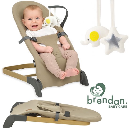 Opvouwbare & Lichtgewicht Wipstoel met Gratis Speelboog - Comfortabel & Veilig - Geboorte tot 2 Jaar - Wipstoel Baby - Afneembare & Wasbare Hoes - Brendan Baby Care