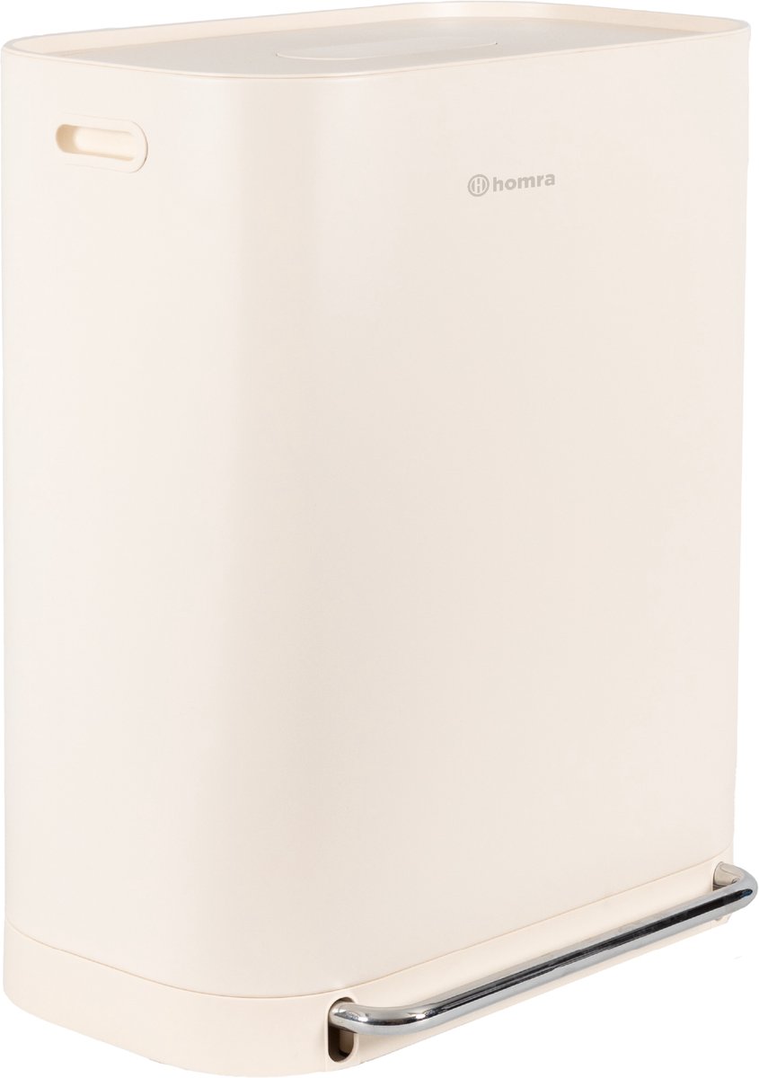 Homra Rockx Prullenbak 60 Liter - Duo Pedaalemmer 2X30L met Geurfilter - RVS Afvalscheidingsprullenbak 2 Vakken - Recycle Afvalbak - Vuilnisbak Keuken afval scheiden - Afvalemmer - Dubbele Prullenbak Wit Creme