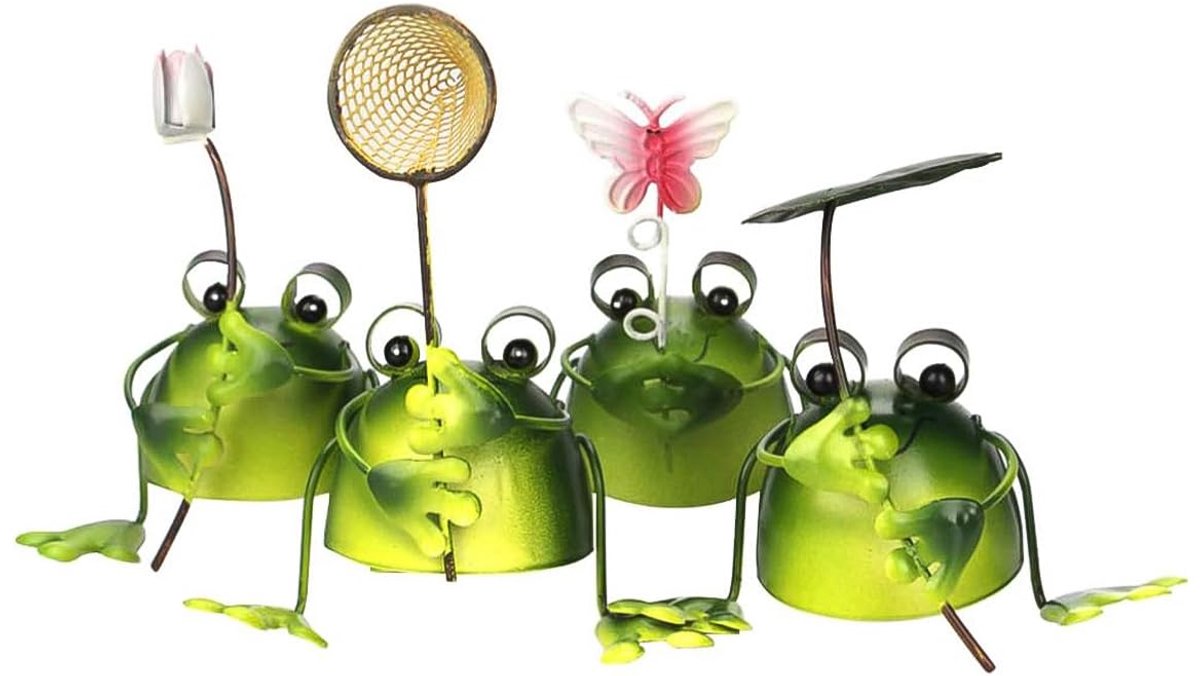 4-Pack IJzeren Kikker Ornament Lotusblad Kikker Lotusbloem/Butterfly/Netzak Ornament voor Feestdag Verjaardag Cadeaus Slaapkamer Tuin Decoraties