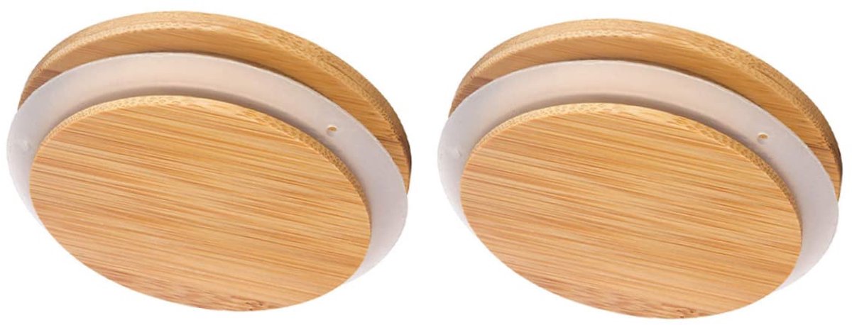 2 pieces sealing lid and wooden silicone cups, water bottle lid, transparent glass lid for normal mouth, glass lid for