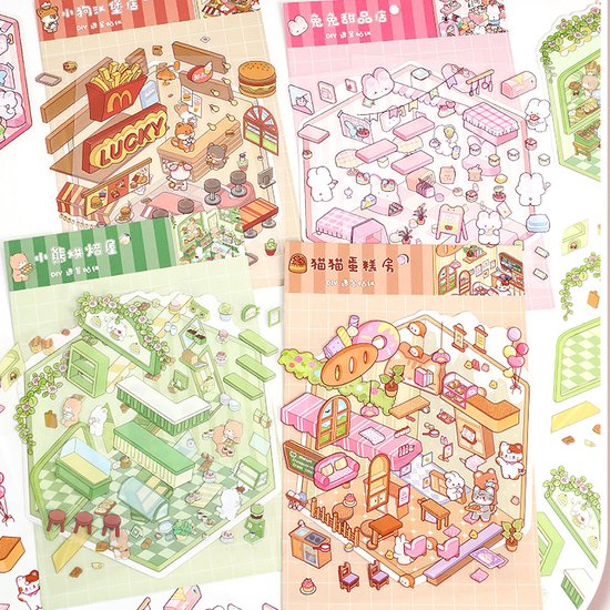 Xanthelle 3D-stickers – 20 Stuks Voor Journaling, Herbruikbaar Stickerboek Met Schattige Cartoon Dieren – Voor Scrapbooking En Creatief Werk