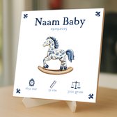 Gepersonaliseerde Baby Tegeltje – Met Naam, Geboortedatum, Gewicht, Lengte en Tijd – Blauwe Hobbelpaard