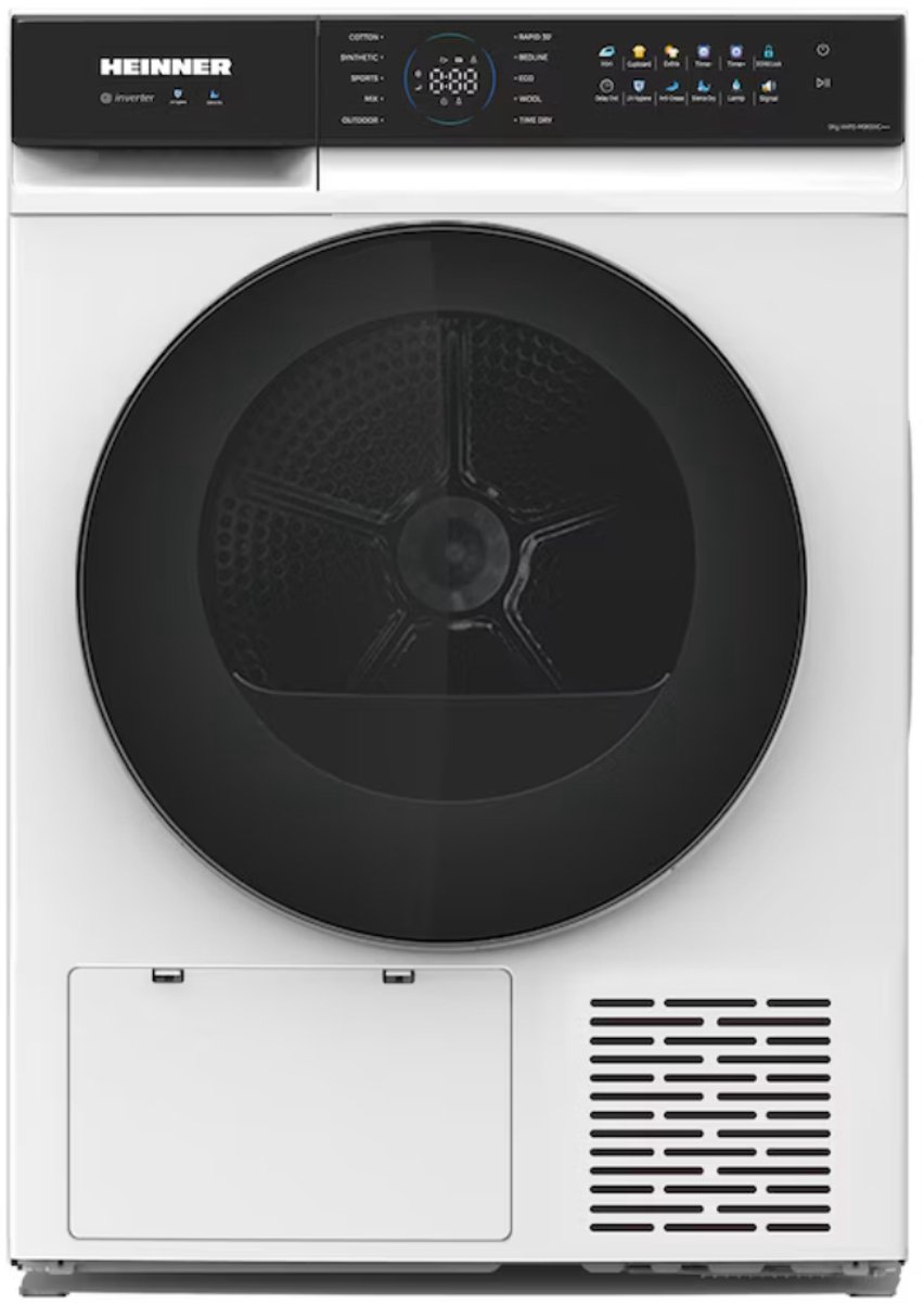 Heinner HHPD-M9K5IVC+++ Warmtepompdroger 9 kg – Inverter Motor – 10 Programma’s – Anti-kreuk – Trommelverlichting – LED Touch-display – Wit – 5 Jaar Garantie