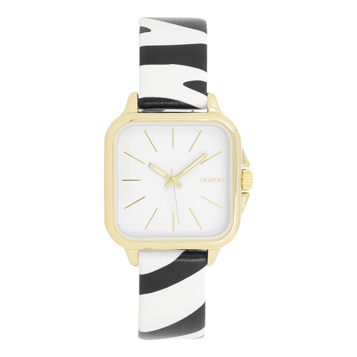 OOZOO Timepieces - Goudkleurige horloge met zwart-witte leren band - C11610