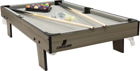 Table de billard Cougar Mini 90 cm - Table de billard compacte en Chêne/ Grijs - Table supplémentaire - Comprend Balles, Queues, triangle, Craie et pinceau