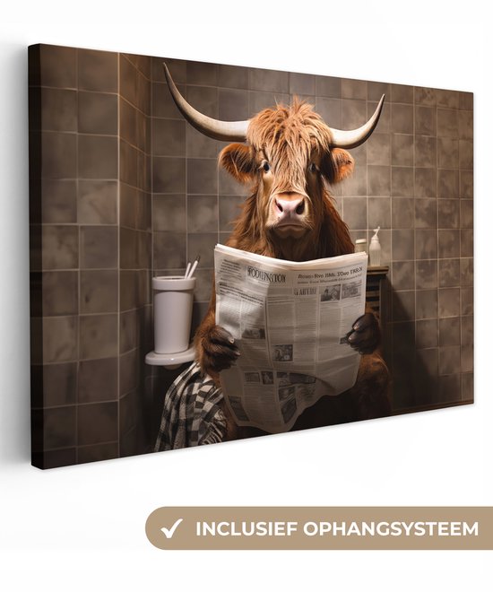 Tableau sur toile 120x80 cm - Décoration murale exclusive Highlander écossais - Journal - Toilette - Décoration murale salon - Décoration chambre à coucher - Accessoires de chambre - Tableaux sur toile