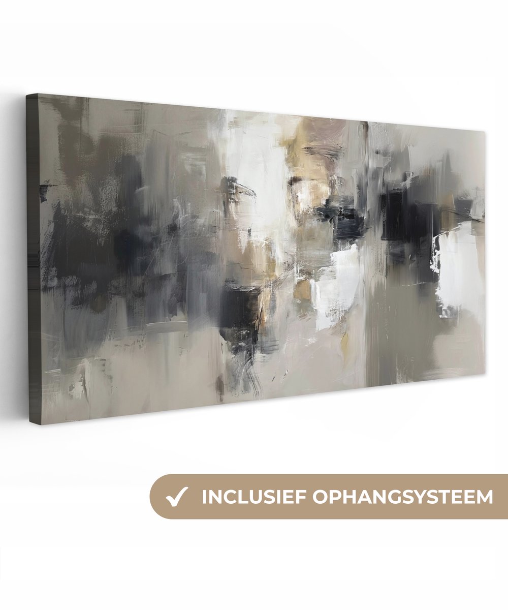 Canvas schilderij 100x50 cm - Exclusieve wanddecoratie Kleurenpalet - Penseelstreken - Beige - Nevelig - Muurdecoratie woonkamer - Slaapkamer decoratie - Kamer accessoires - Schilderijen op canvas