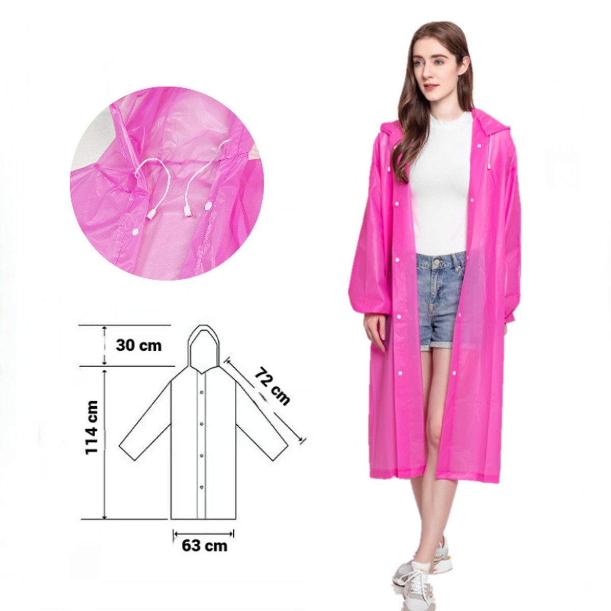 Regenponcho - Herbruikbare waterdichte regenjas - Modieuze poncho - Kamperen en buitenactiviteiten – Wandelponcho - Regenjas Lang - Regenmantel - Waterdicht - Volwassenen – Herbruikbaar - One size - Roze - LOUZIR