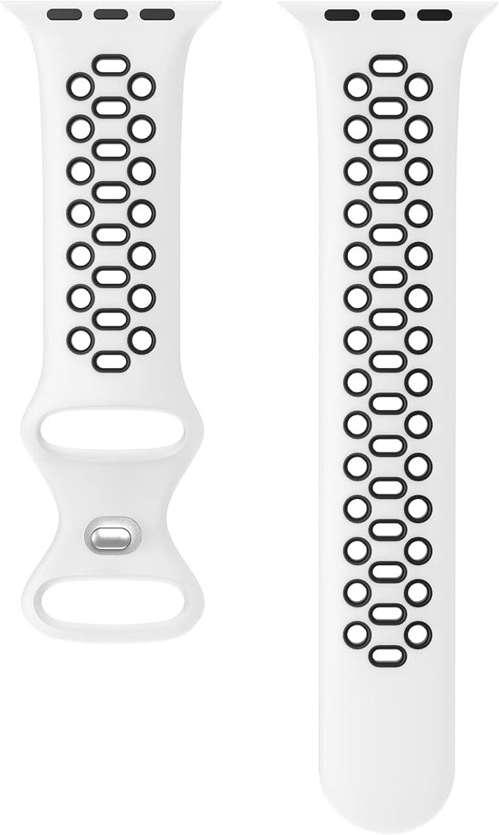 Sportief Horlogebandje voor "Dames" Apple Watch Series 1/2/3/4/5/6/7/8/9/10/SE - Maat: 38 mm/40 mm/41 mm/42 mm - Zwart Wit Rubber