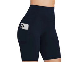 SOFTFLOW Korte Sport Broek - Met Zakken - Half Lang - Super Soft - Short Pocket Legging - Short - Dames - Sportbroek - Sportlegging - Korte Broek - met zakken - Comfortabel - Navy Blue - Donkerblauw - Maat XS