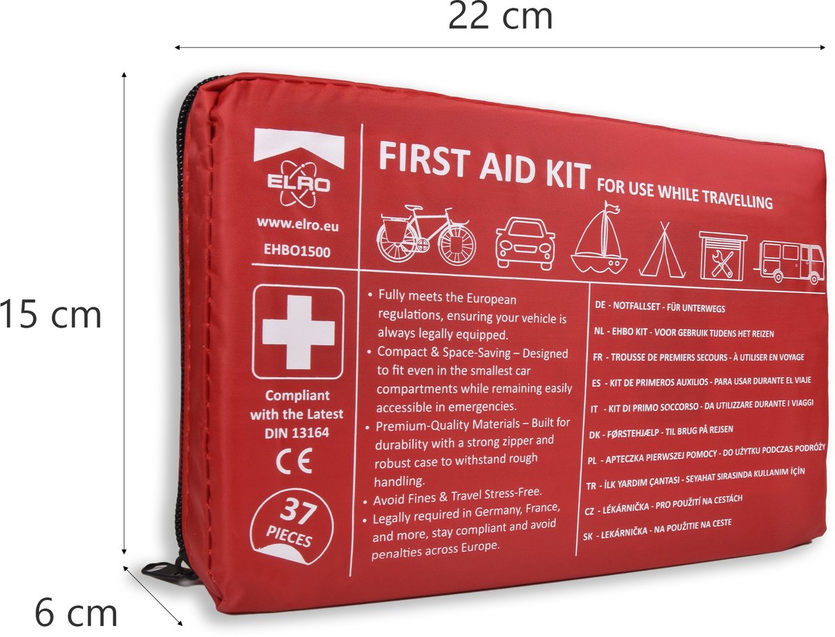 ELRO EHBO1500 EHBO Kit Noodpakket & Auto 37-delig – Inclusief Veiligheidsvest – Voldoet aan DIN13164 en Europese regelgeving - Verplicht in o.a. Duitsland en Frankrijk – foto 2