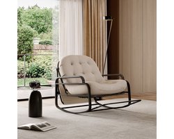 Schommelstoel, extra grote schommelstoel voor buiten met gevoerd kussen, rotan, metalen frame, grote steun, 85x89x88cm moderne stoel met zonneschermdoek voor buiten, tuin, beige