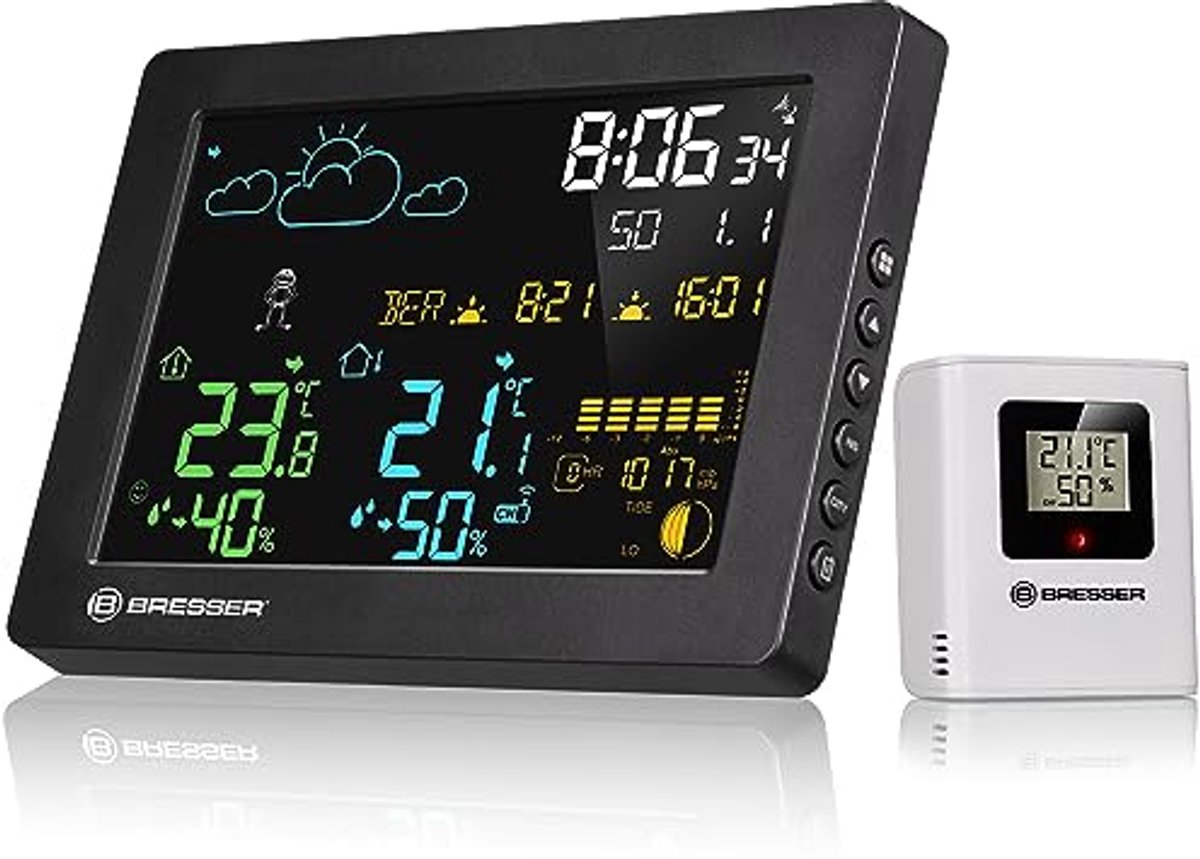 Nauwkeurig kleurweerstation voor binnen- en buitentemperatuur met barometer en hygrometer