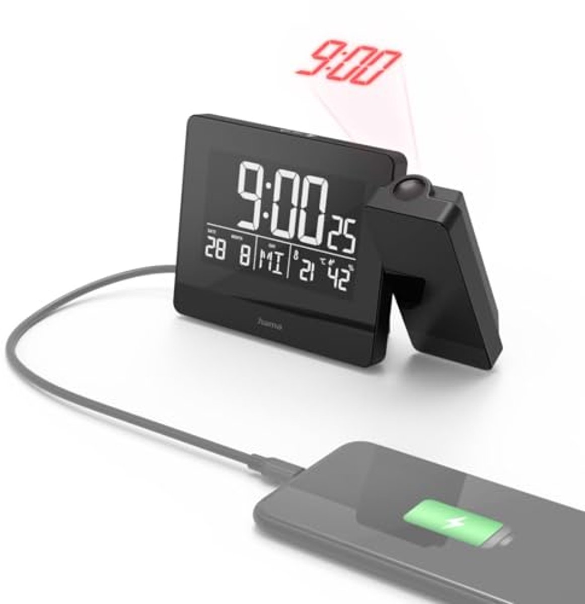 Projectiewekker met USB-aansluiting – Digitale Wekker met Touchscreen en Projectie
