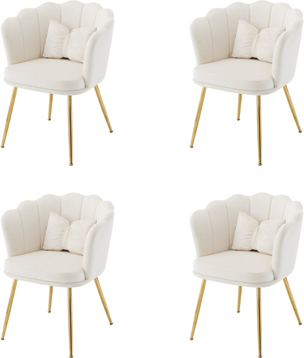 HAUSS SPOLE Eetkamerstoelen - 62x54,5x77 cm - Set Van 4 Armleuningstoelen Bloem Rug - Fluweel - Beige