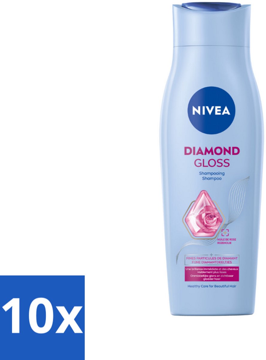 10 x NIVEA Shampoo Diamond Gloss Care 250 ml - Diamanten Glans - Verzorging Haar - Soepel Haar - Gezond Haar - Schitterend Haar