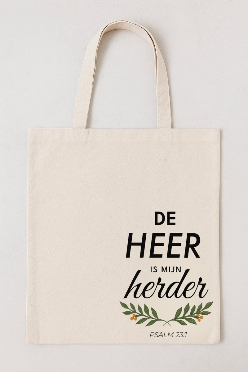 Canvas Shopper Tas – “De Heer is mijn Herder” – Bijbeltekst Psalm 23:1 – Christelijke Cadeau Tas – Herbruikbaar & Duurzaam - Schoudertas - bijbel - bijbeltekst -
