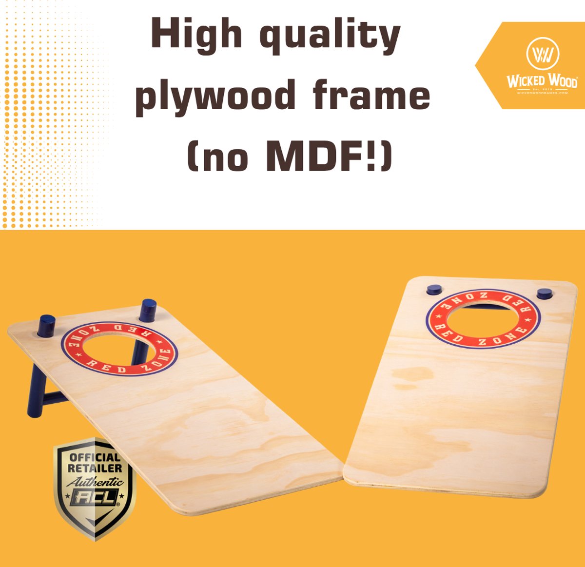 Wicked Wood Games – Mini Cornhole Set – Red Zone Style – 60x30 cm – Inclusief 2 Boards en 8 Zakjes – 100% Hout — afbeelding 6