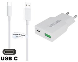 OneOne 20W snellader met 2 poorten + 1,0m sterke USB C kabel. PD PPS lader. GAN oplader adapter past op Universeel Bang & Olufsen, Blackview, Beats, Boox (ONYX), Canon, DJI, Fuji FujiFilm, Gigaset, GoPro, Corsair, JBL, Stratus, iGPSPORT