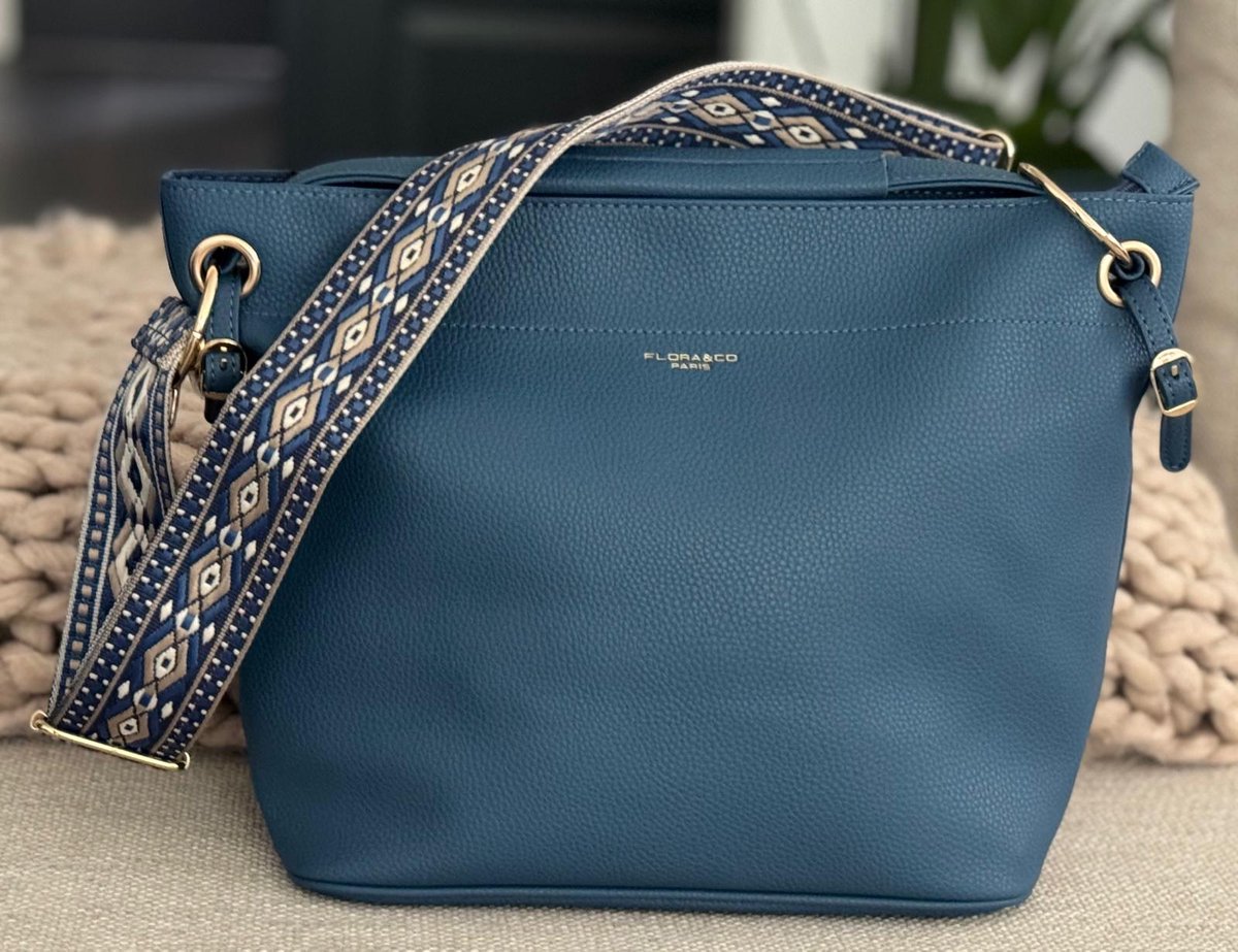 Damestas - Flora & Co - Bag in bag/tas in tas - handtas/crossbody - fashion riem - demin - blauw