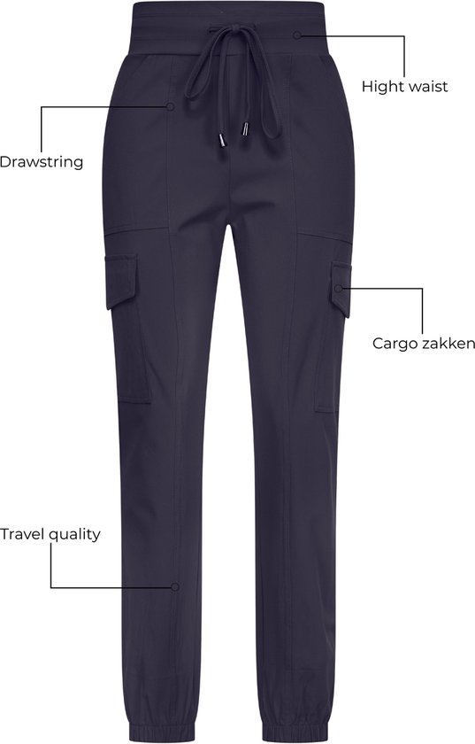 Mi Piace Travelstof Dames Broek Cargo - Navy - Maat L/40 - 202307